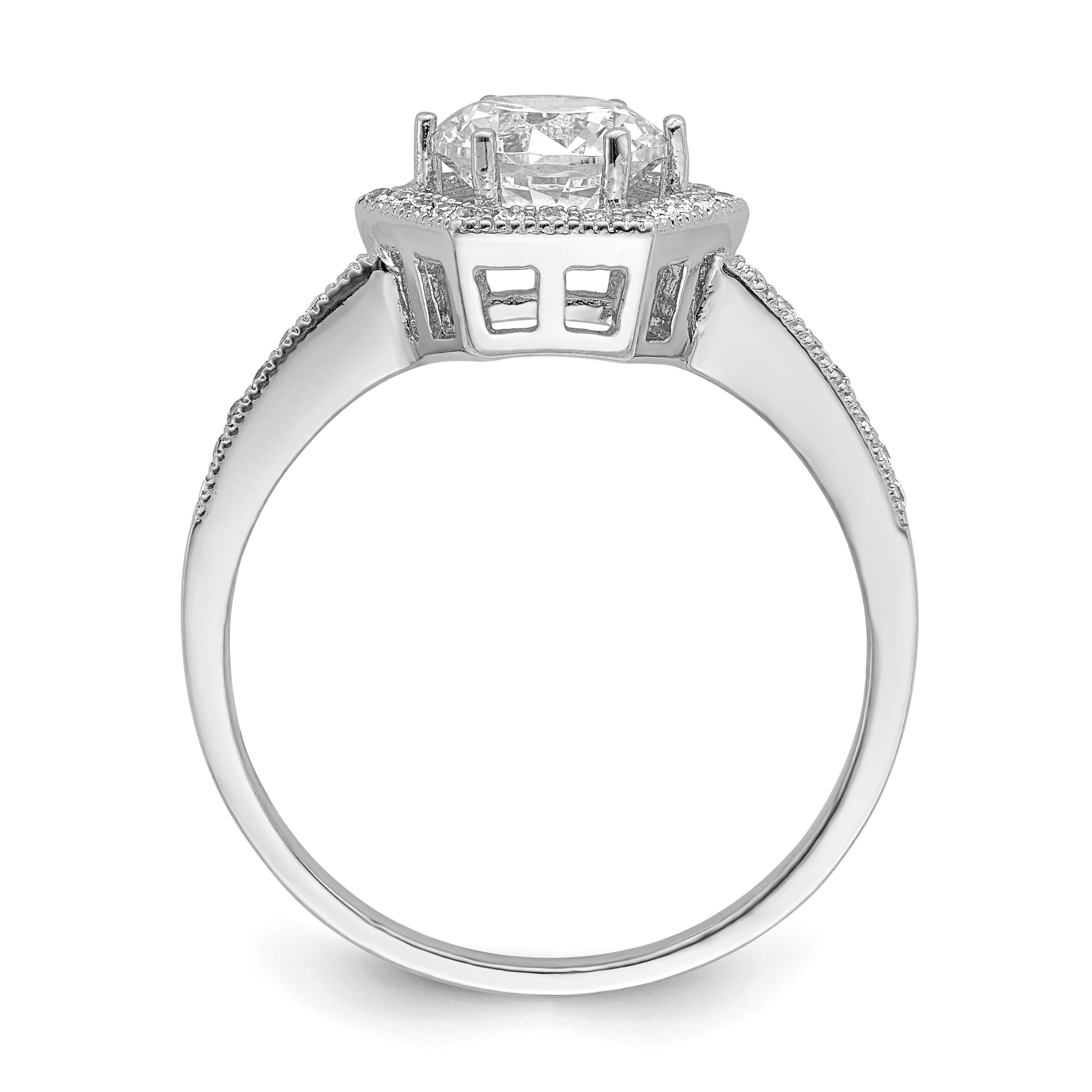 Brilliant Embers Sterling Silver Rhodium-plated 39 Stone Hexagon Halo Micro Pave CZ Ring Main image