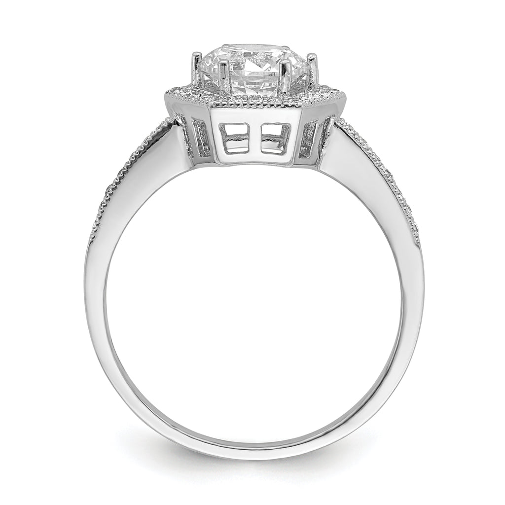 Brilliant Embers Sterling Silver Rhodium-plated 39 Stone Hexagon Halo Micro Pave CZ Ring
