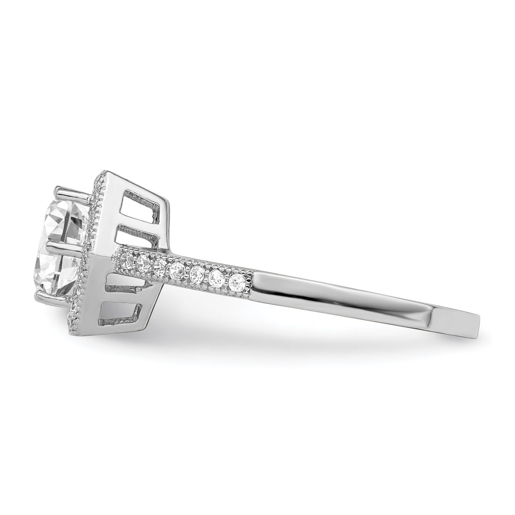 Brilliant Embers Sterling Silver Rhodium-plated 39 Stone Hexagon Halo Micro Pave CZ Ring