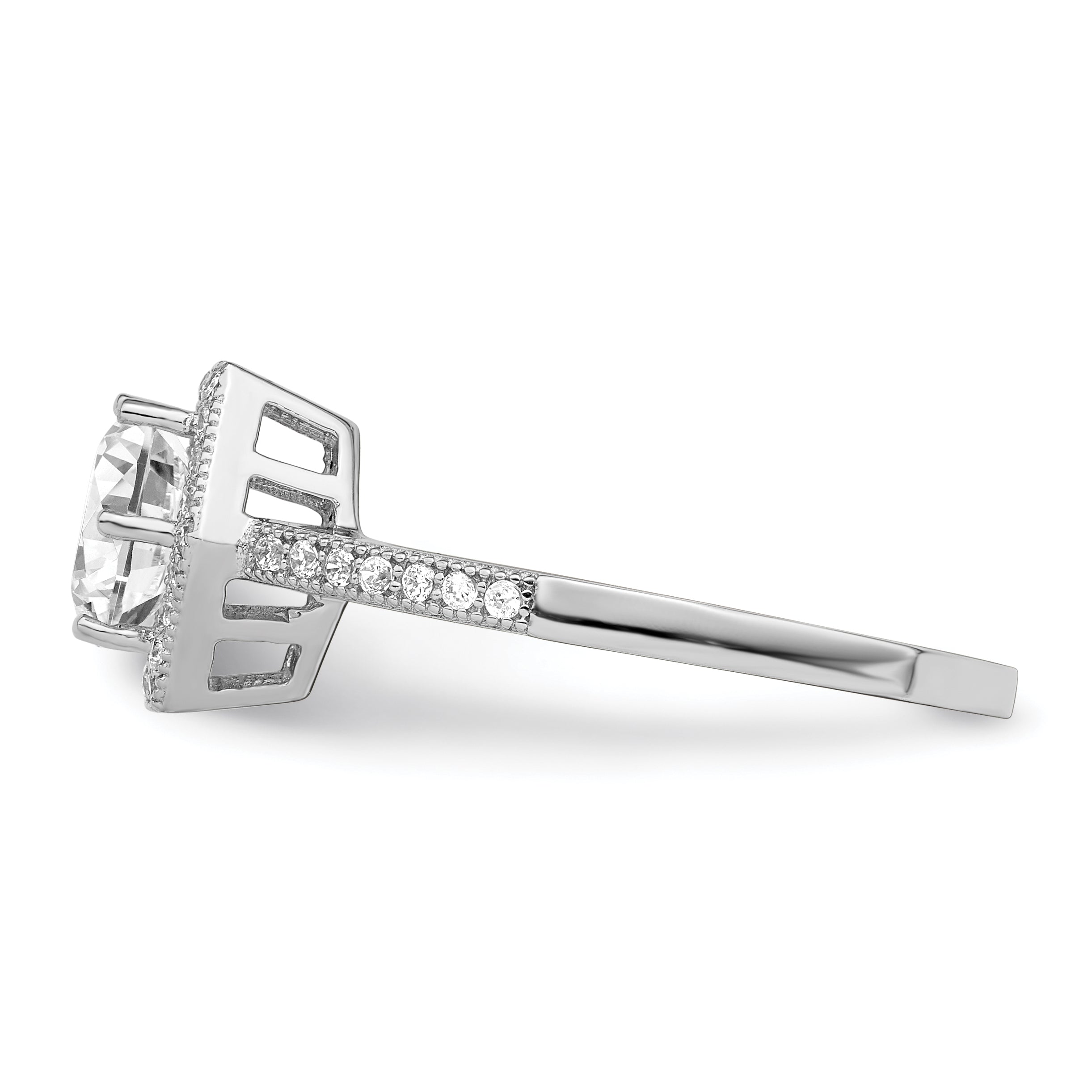 Brilliant Embers Sterling Silver Rhodium-plated 39 Stone Hexagon Halo Micro Pave CZ Ring