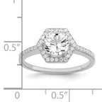 Brilliant Embers Sterling Silver Rhodium-plated 39 Stone Hexagon Halo Micro Pave CZ Ring