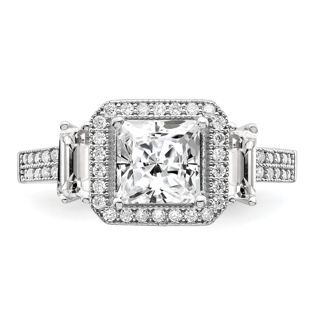 Brilliant Embers Sterling Silver Rhodium-plated 51 Stone Micro Pave CZ Ring