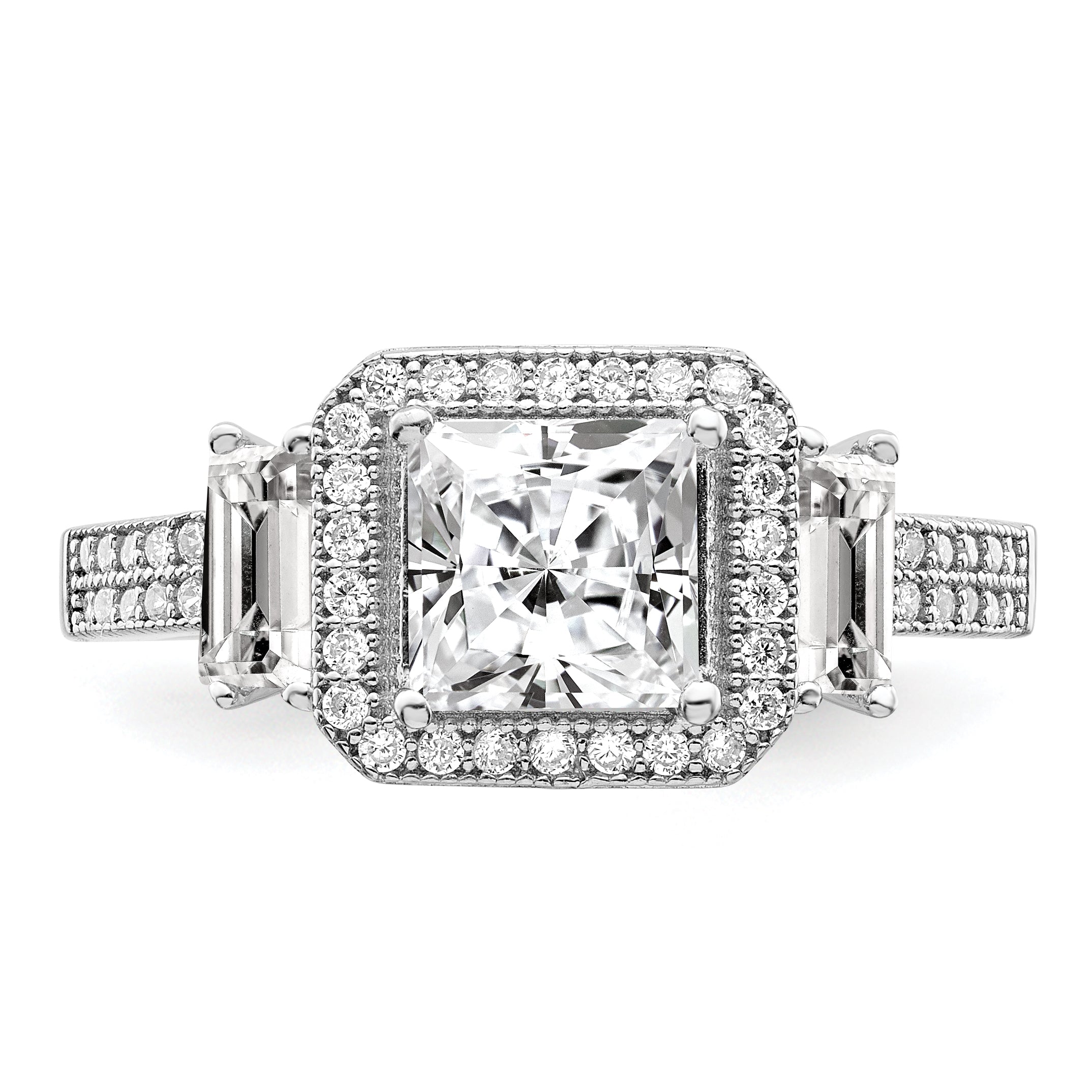 Brilliant Embers Sterling Silver Rhodium-plated 51 Stone Micro Pave CZ Ring