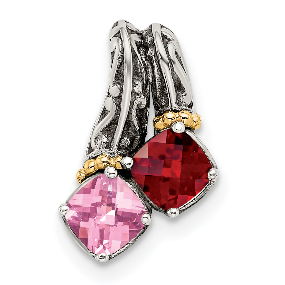 Sterling Silver Antiqued w/14k 2-stone Mother's Pendant Mounting (No Stone Included) Secondary image
