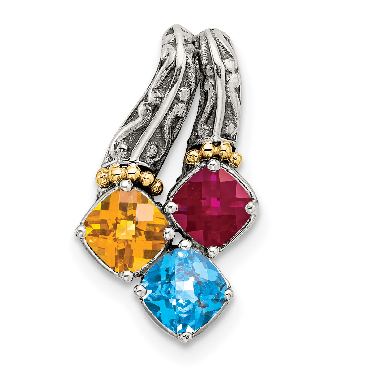 Sterling Silver Antiqued w/14k 3-stone Mother's Pendant Mounting (No Stone Included) Secondary image