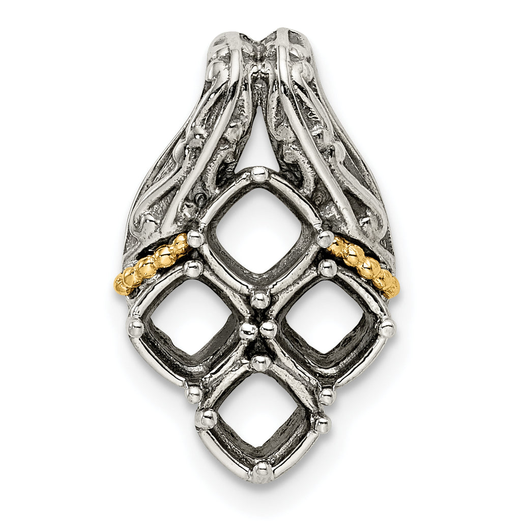 Sterling Silver Antiqued w/14k 4-stone Mother's Pendant