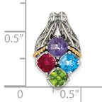 Sterling Silver Antiqued w/14k 4-stone Mother's Pendant