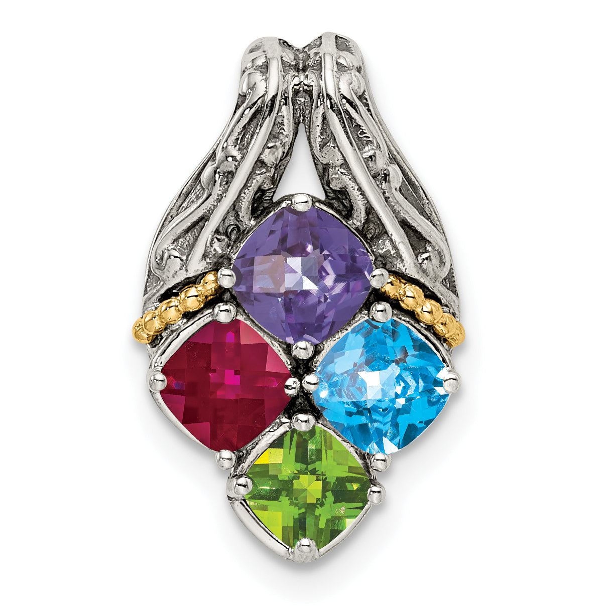 Sterling Silver Antiqued w/14k 4-stone Mother's Pendant Mounting (No Stone Included) Secondary image