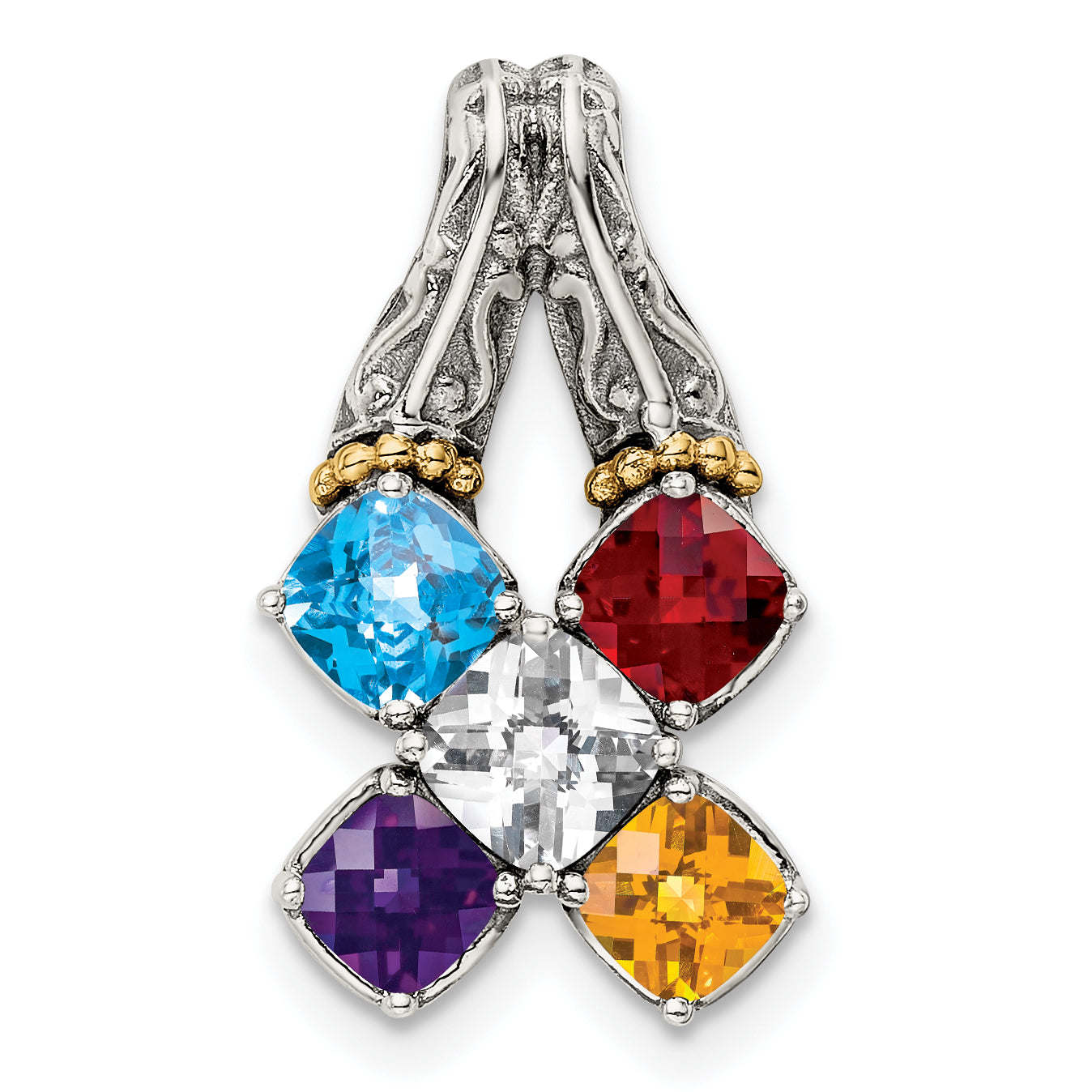 Sterling Silver Antiqued w/14k 5-stone Mother's Pendant Mounting (No Stone Included) Secondary image