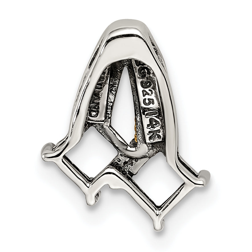 Sterling Silver Antiqued w/14k 2-stone w/Diamond Mother's Pendant