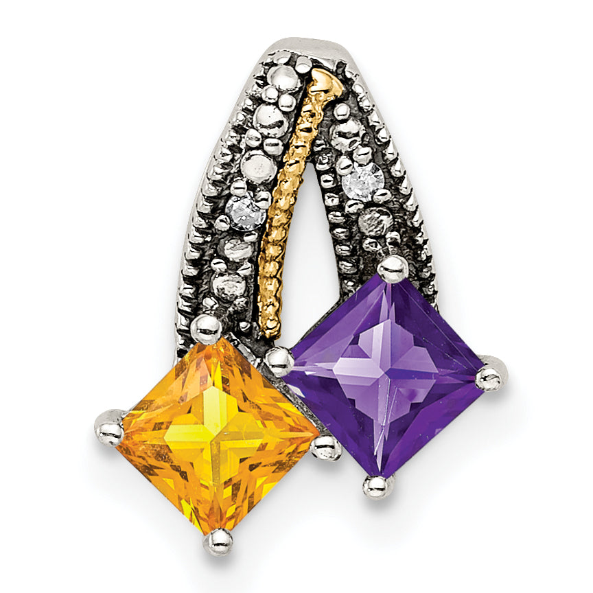 Sterling Silver Antiqued w/14k 2-stone w/Diamond Mothers Pendant Semi-Mount (No Stone Included) Secondary image