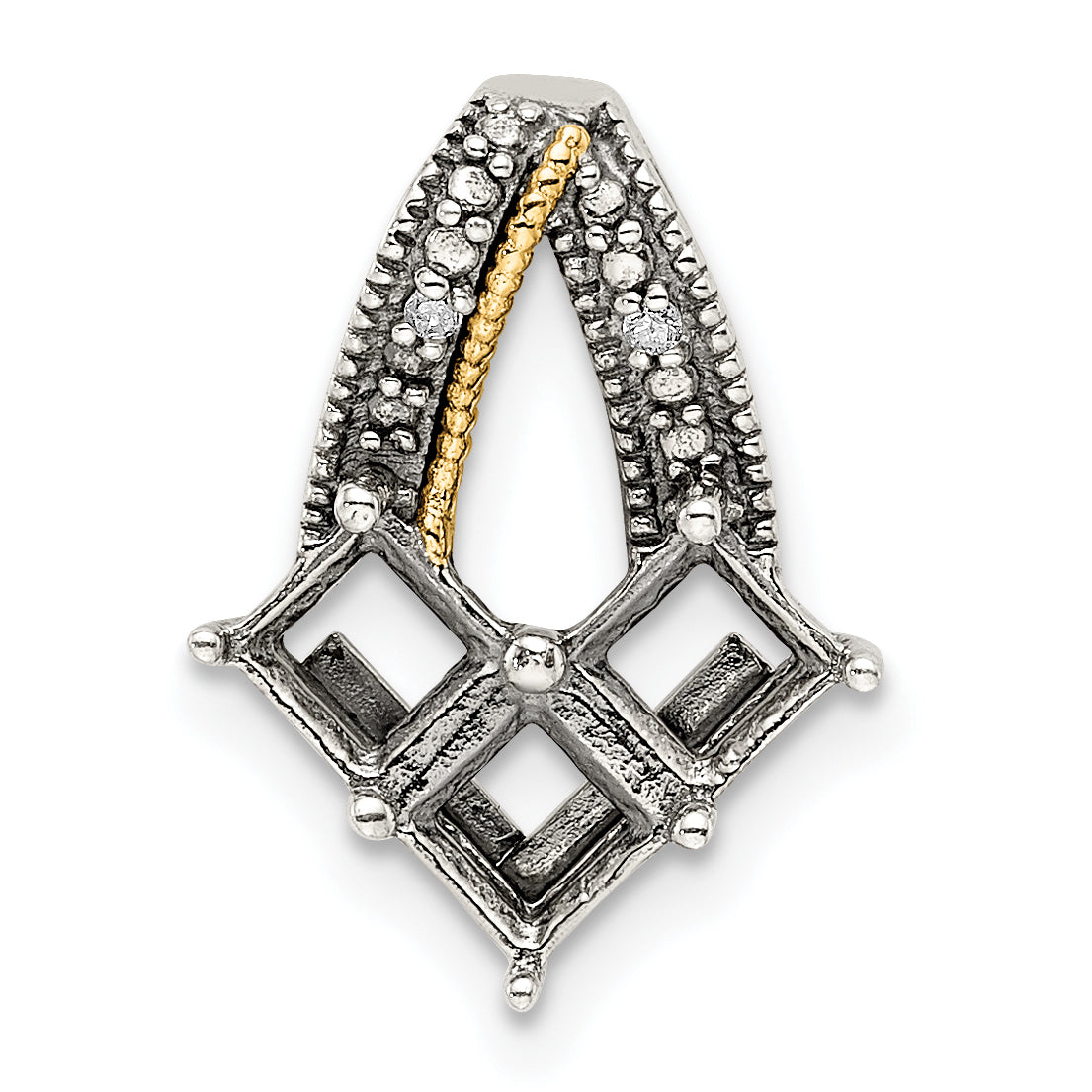 Sterling Silver Antiqued w/14k 3-stone w/Diamond Mother's Pendant