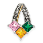 Sterling Silver Antiqued w/14k 3-stone w/Diamond Mother's Pendant