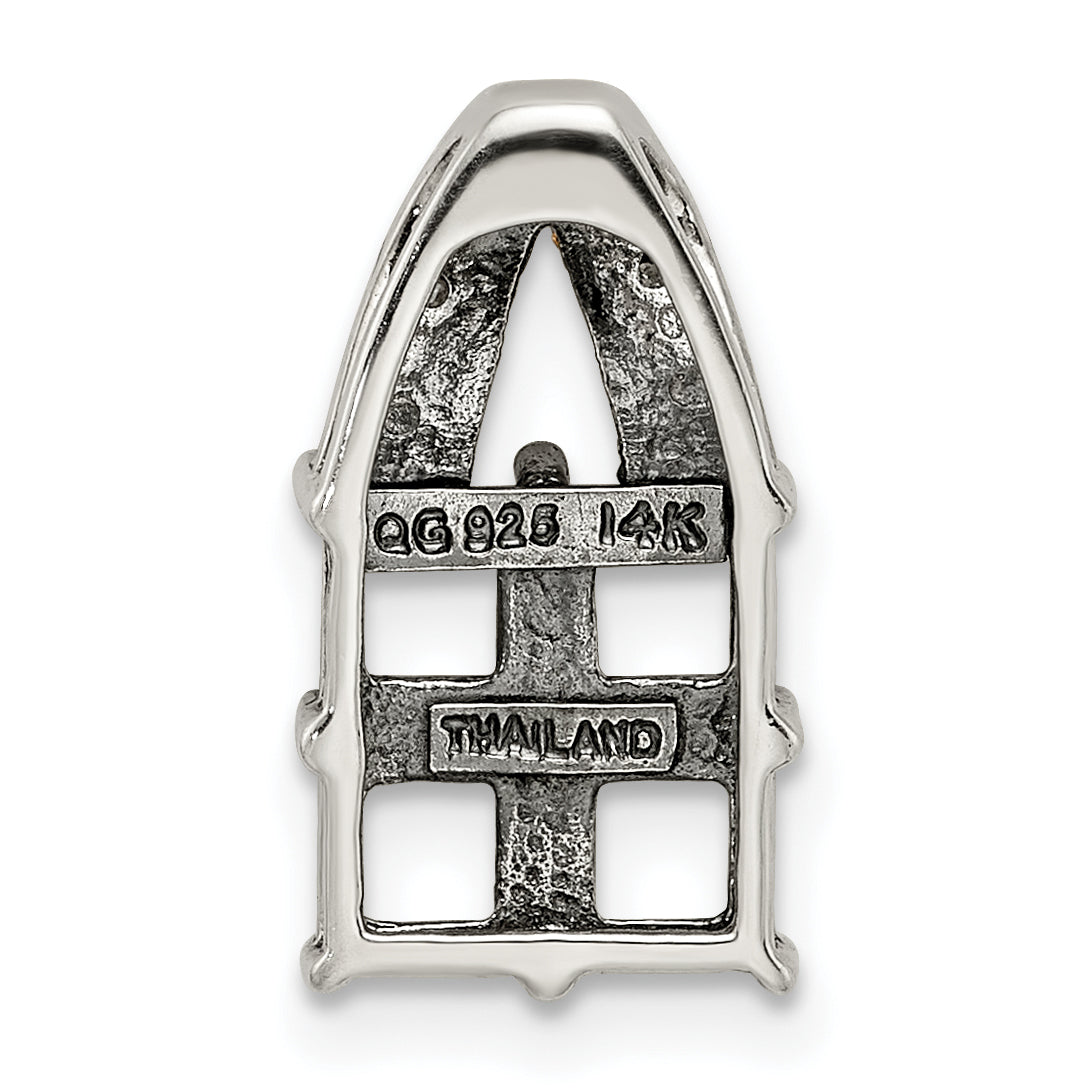 Sterling Silver Antiqued w/14k 4-stone w/Diamond Mother's Pendant