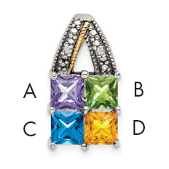 Sterling Silver Antiqued w/14k 4-stone w/Diamond Mother's Pendant