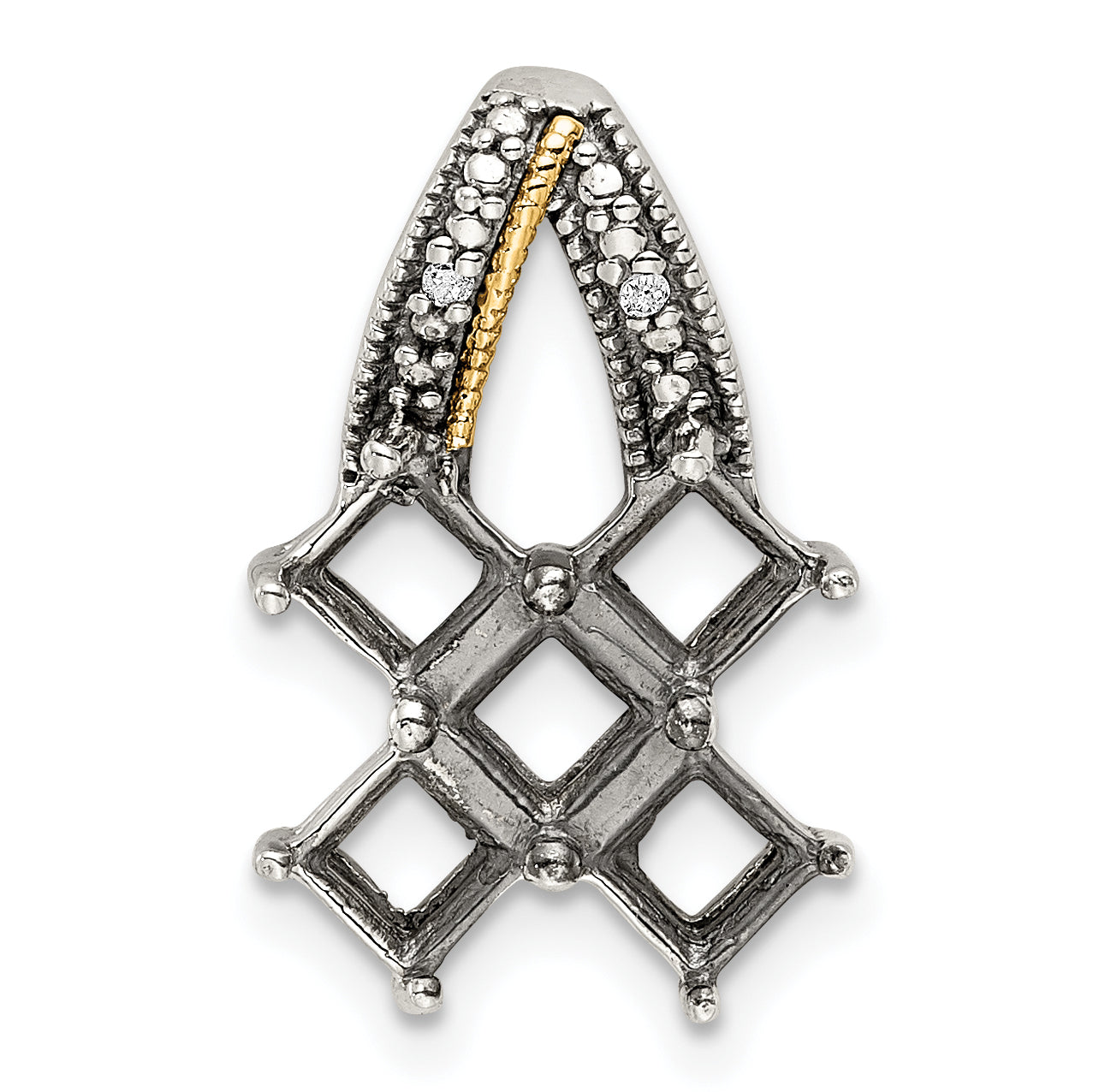 Sterling Silver Antiqued w/14k 5-stone w/Diamond Mother's Pendant