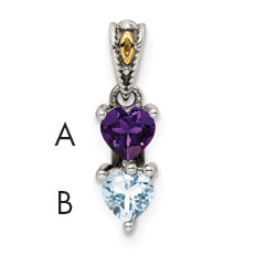Sterling Silver Antiqued w/14k 2-stone Mother's Pendant Main image