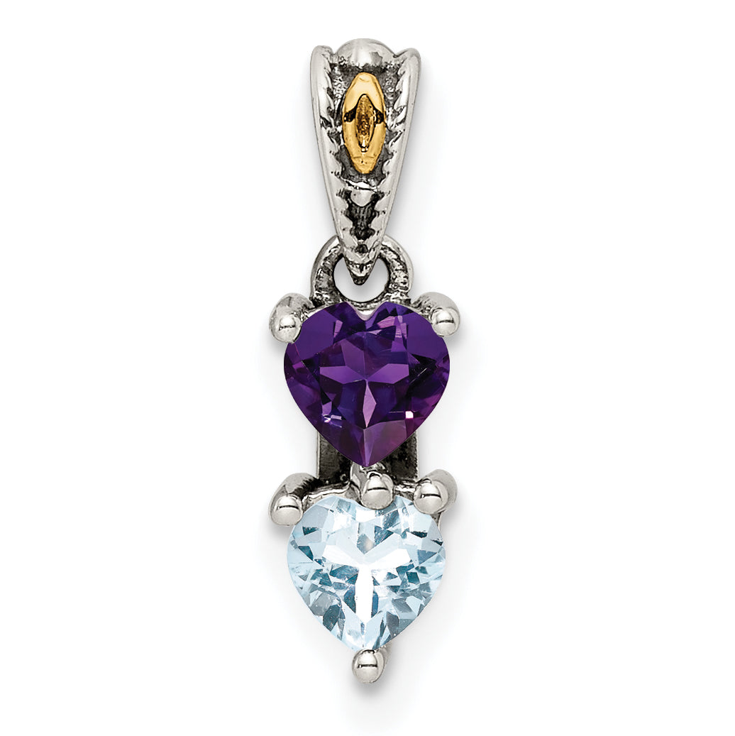 Sterling Silver Antiqued w/14k 2-stone Mother's Pendant Mounting (No Stone Included) Secondary image