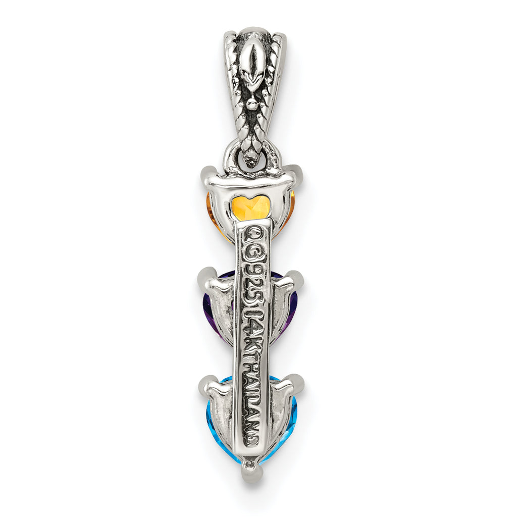 Sterling Silver Antiqued w/14k 3-stone Mother's Pendant Mounting