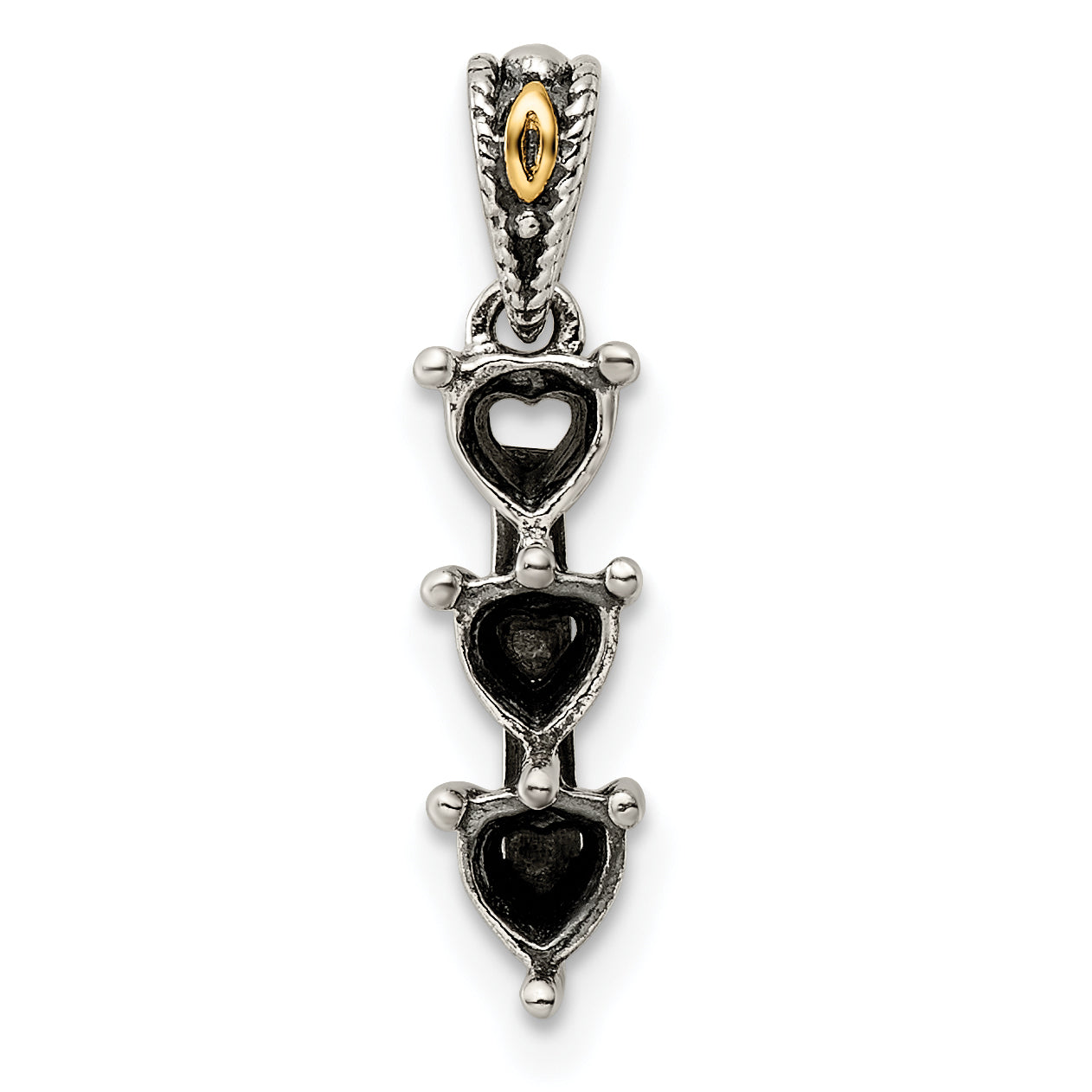Sterling Silver Antiqued w/14k 3-stone Mother's Pendant Mounting
