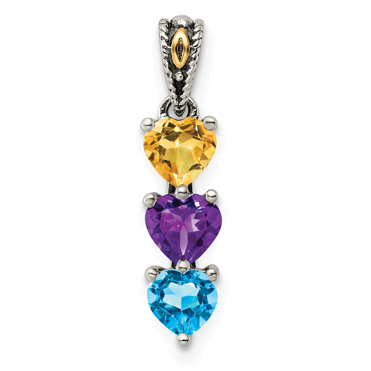 Sterling Silver Antiqued w/14k 3-stone Mother's Pendant Mounting (No Stone Included) Secondary image