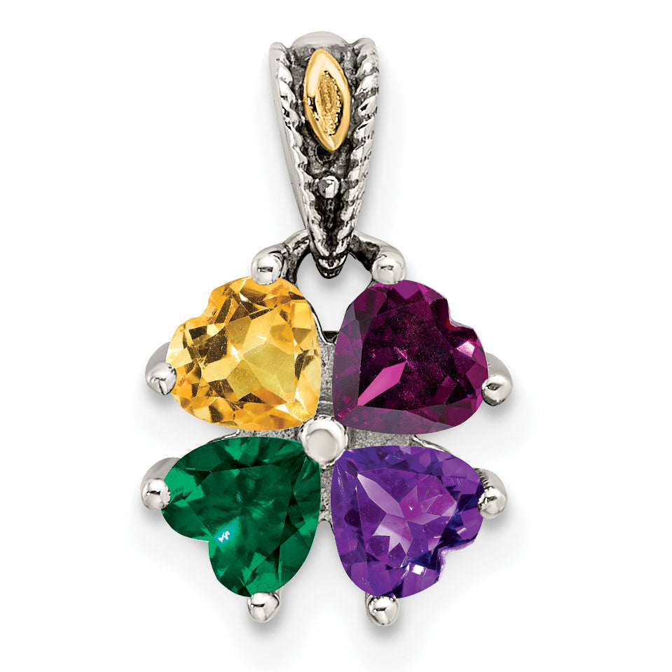 Sterling Silver Antiqued w/14k 4-stone Mother's Pendant Mounting (No Stone Included) Secondary image