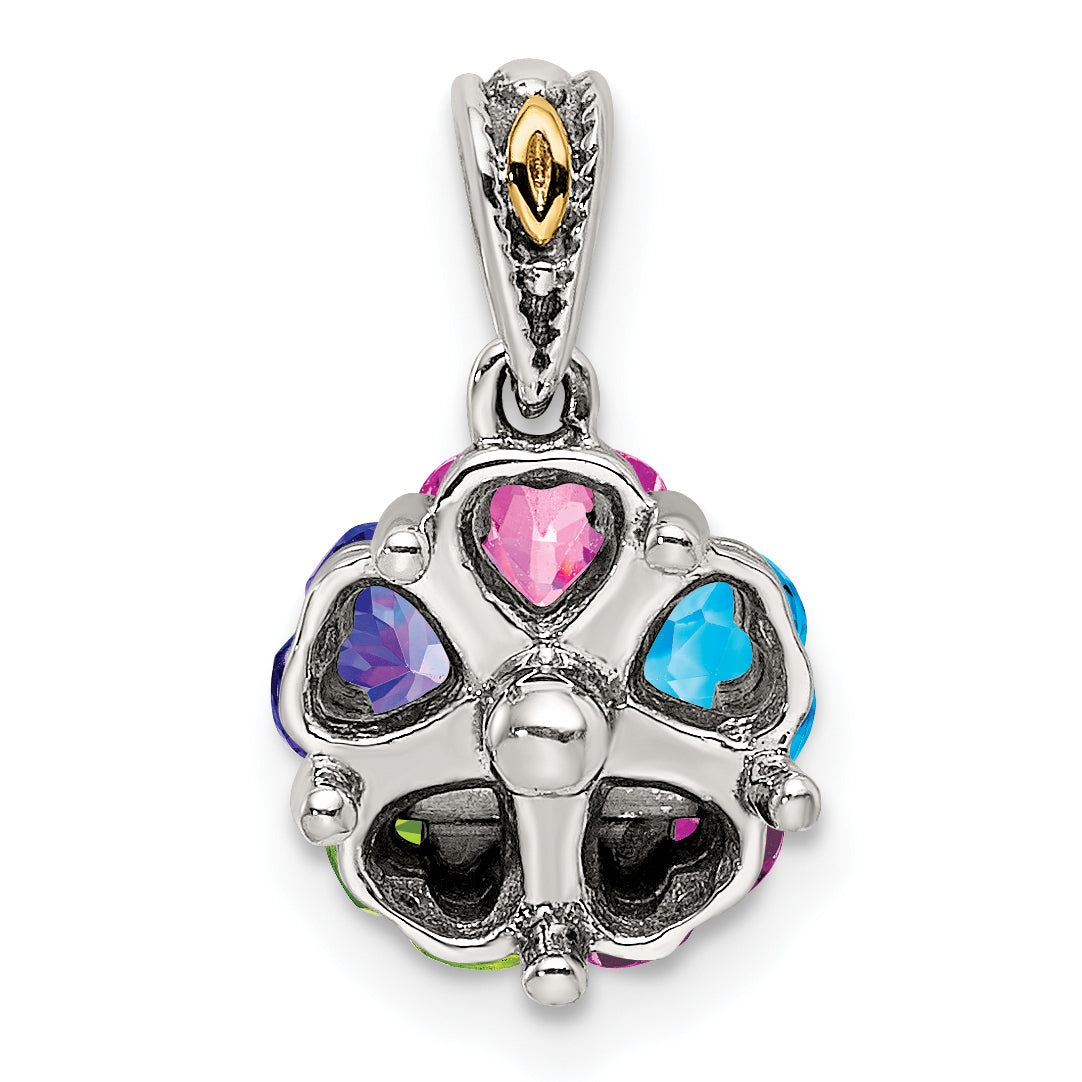 Sterling Silver Antiqued w/14k 5-stone Mother's Pendant Mounting (No Stone Included) Secondary image