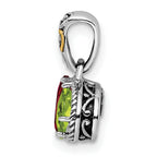 Sterling Silver Antiqued w/14k 2-stone w/Diamond Mother's Pendant