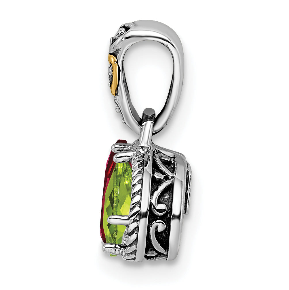Sterling Silver Antiqued w/14k 2-stone w/Diamond Mother's Pendant