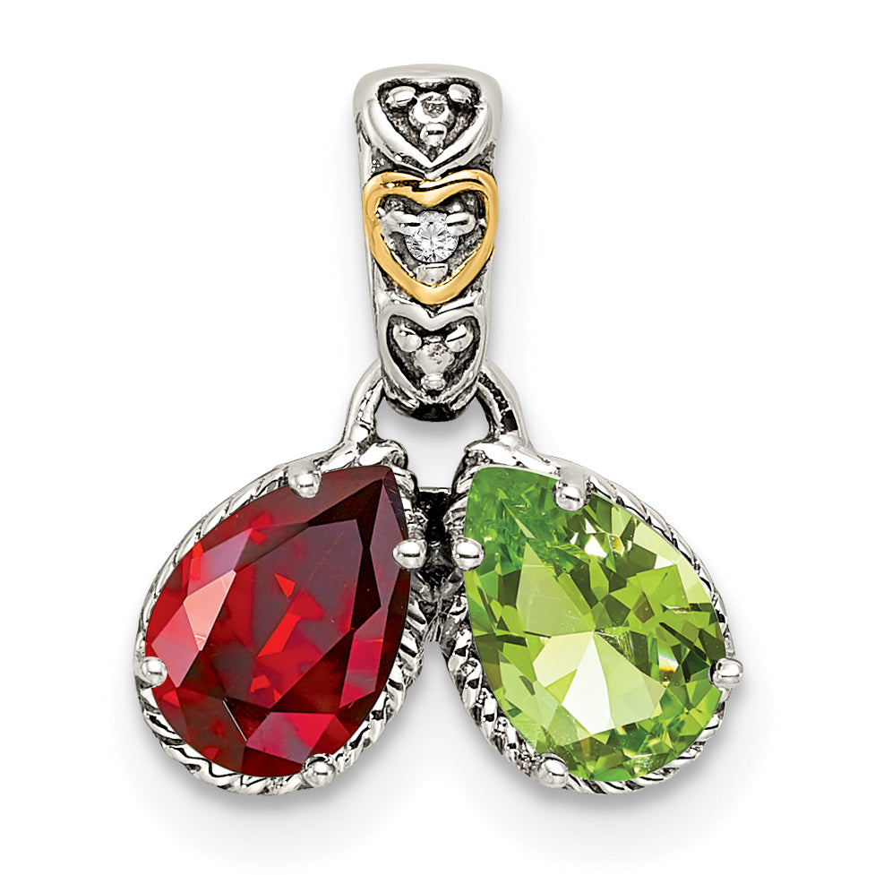 Sterling Silver Antiqued w/14k 2-stone w/Diamond Mothers Pendant Semi-Mount (No Stone Included) Secondary image