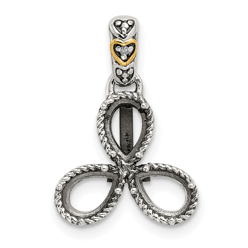 Sterling Silver Antiqued w/14k 3-stone w/Diamond Mother's Pendant