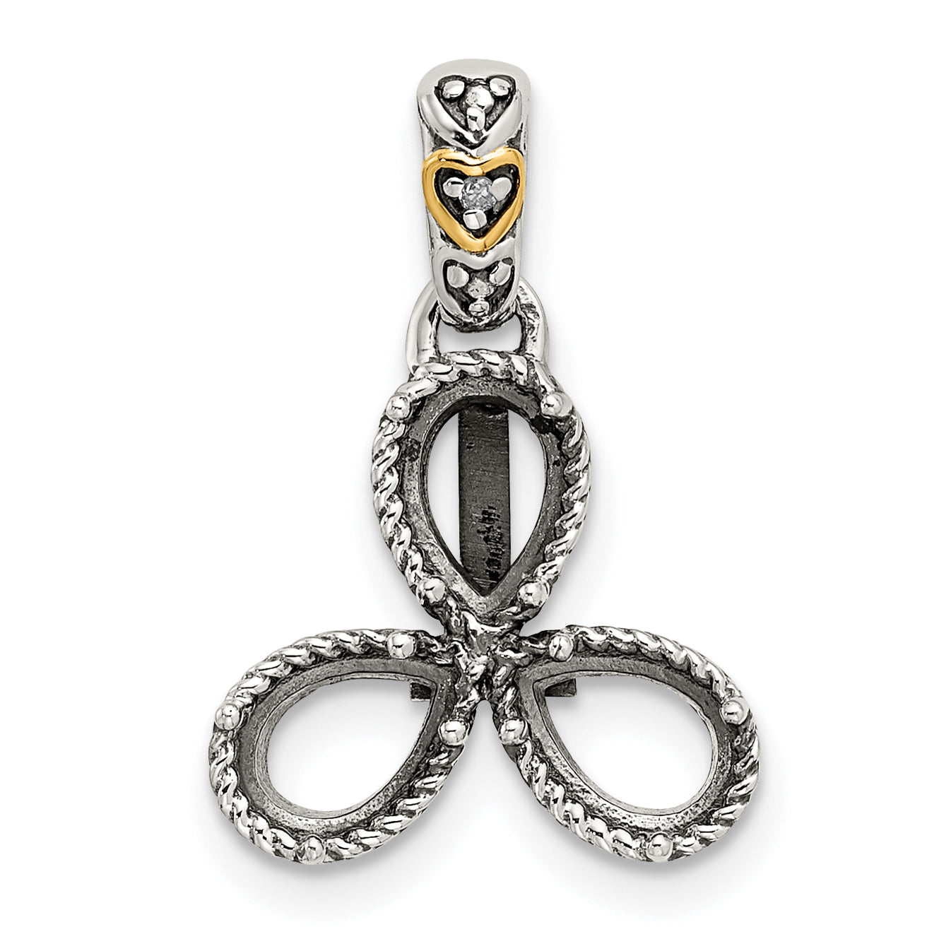 Sterling Silver Antiqued w/14k 3-stone w/Diamond Mother's Pendant