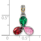 Sterling Silver Antiqued w/14k 3-stone w/Diamond Mother's Pendant