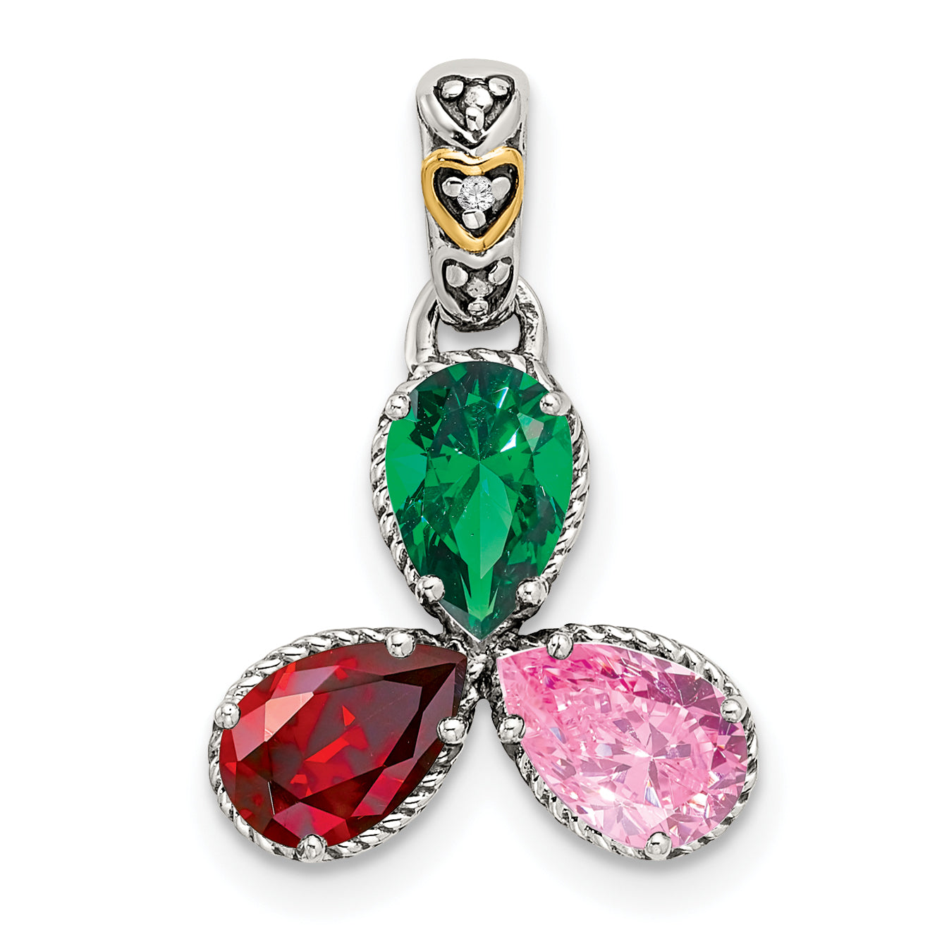 Sterling Silver Antiqued w/14k 3-stone w/Diamond Mothers Pendant Semi-Mount (No Stone Included) Secondary image