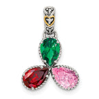 Sterling Silver Antiqued w/14k 3-stone w/Diamond Mother's Pendant