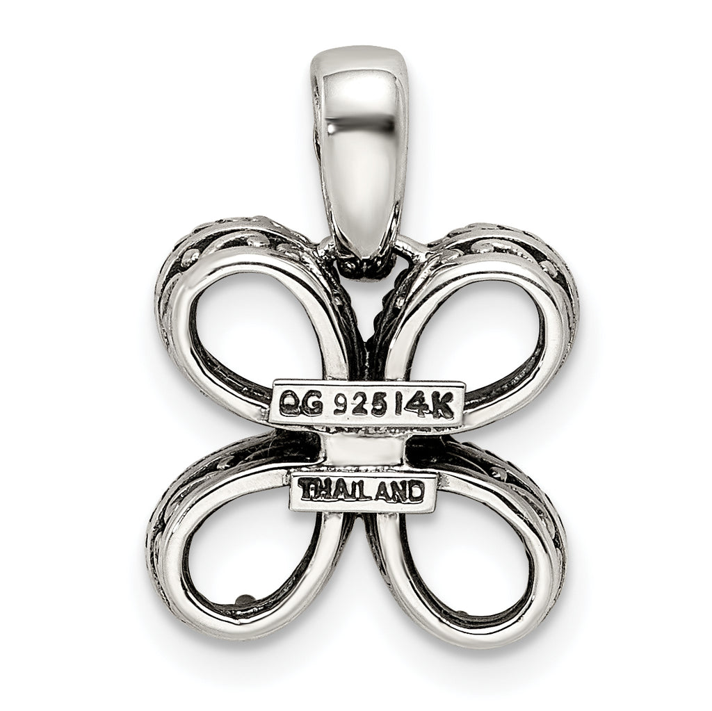 Sterling Silver Antiqued w/14k 4-stone w/Diamond Mother's Pendant