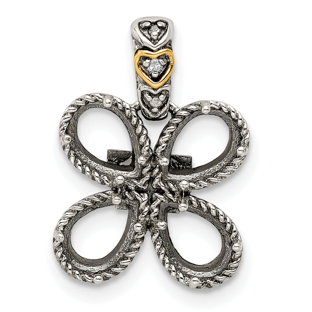 Sterling Silver Antiqued w/14k 4-stone w/Diamond Mother's Pendant