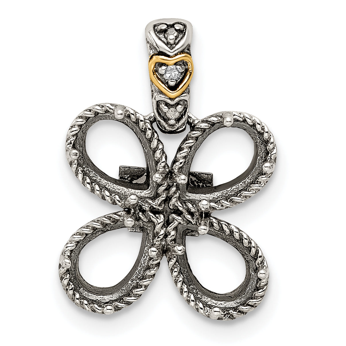 Sterling Silver Antiqued w/14k 4-stone w/Diamond Mother's Pendant