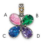 Sterling Silver Antiqued w/14k 4-stone w/Diamond Mother's Pendant
