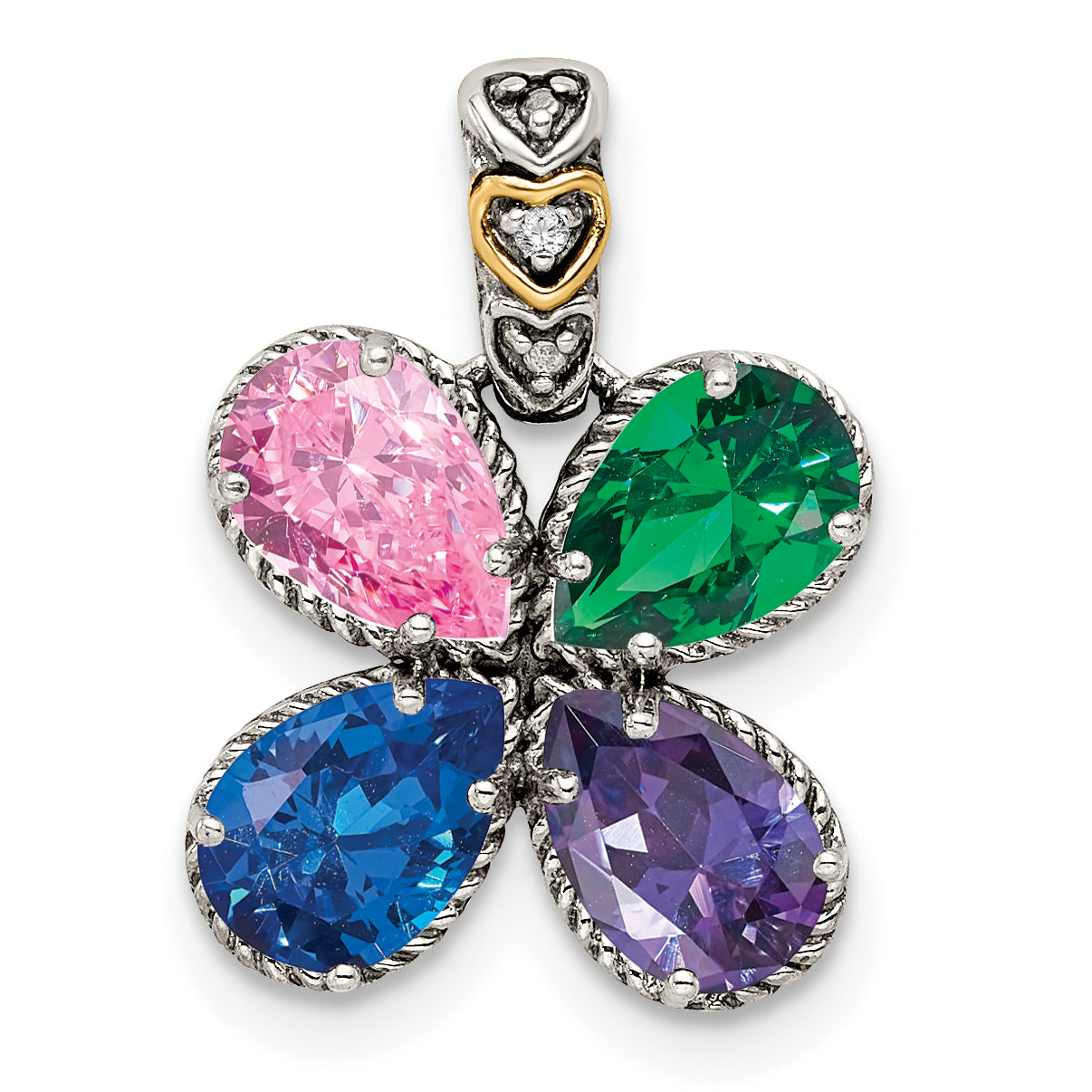 Sterling Silver Antiqued w/14k 4-stone w/Diamond Mothers Pendant Semi-Mount (No Stone Included) Secondary image