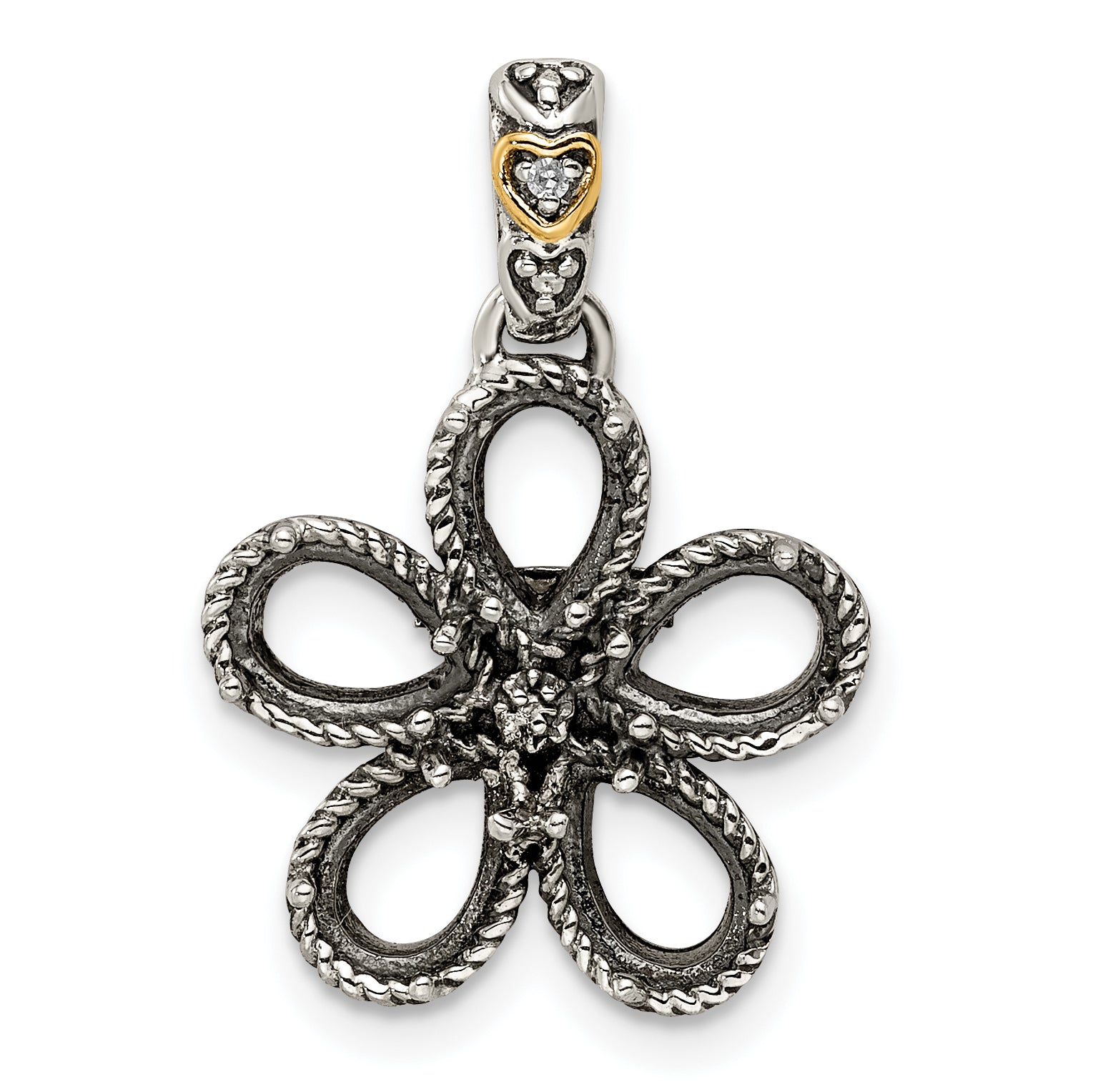 Sterling Silver Antiqued w/14k 5-stone w/Diamond Mother's Pendant