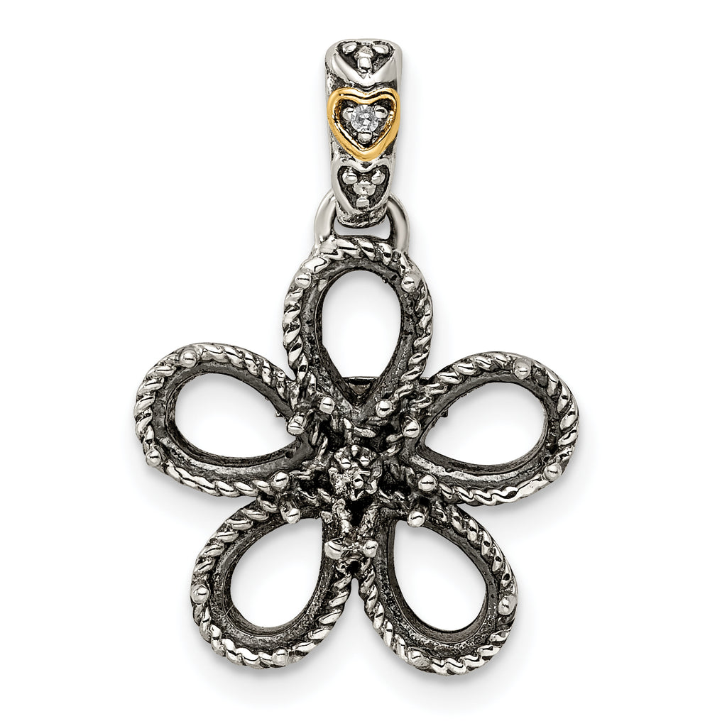 Sterling Silver Antiqued w/14k 5-stone w/Diamond Mother's Pendant