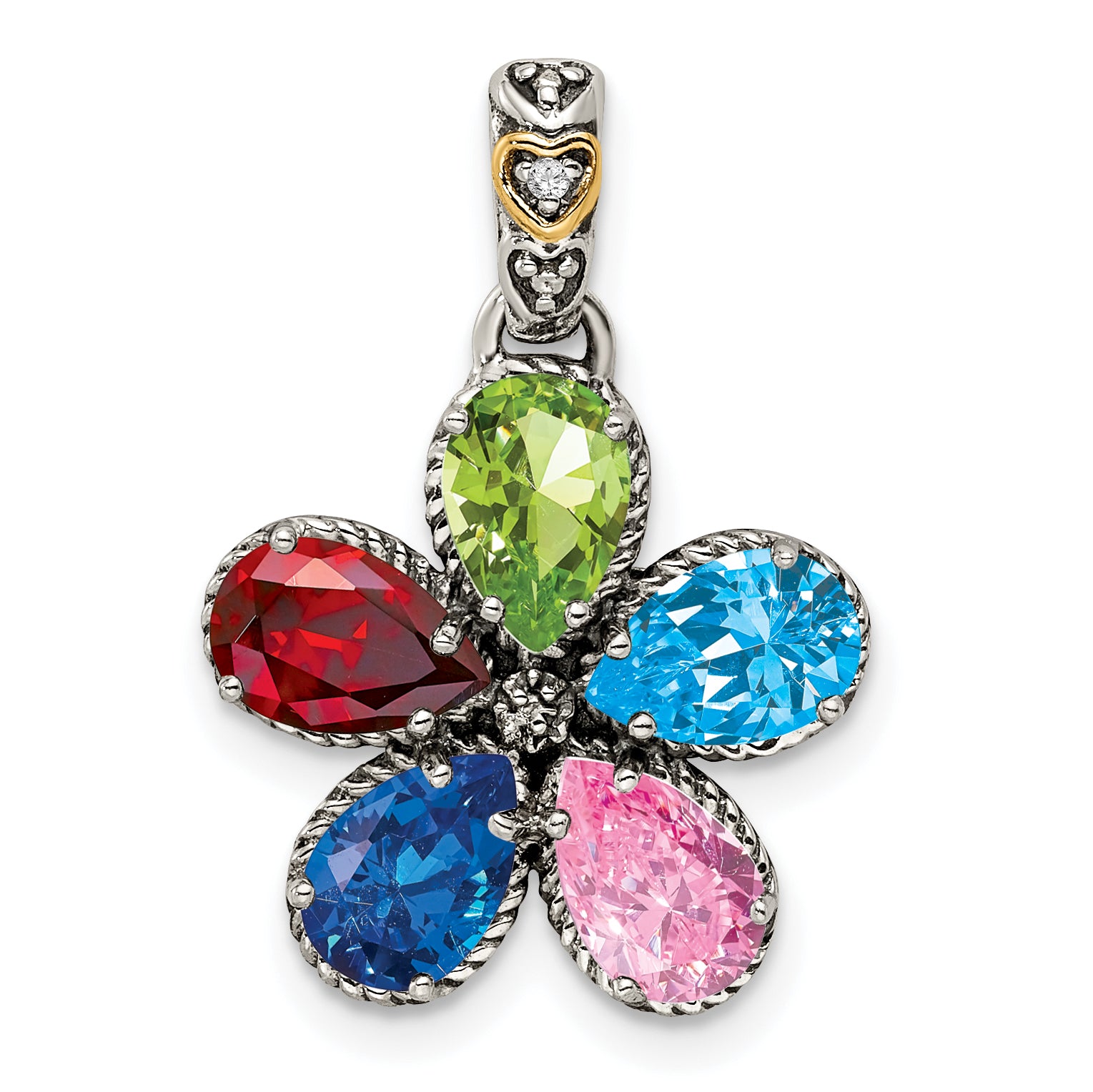 Sterling Silver Antiqued w/14k 5-stone w/Diamond Mothers Pendant Semi-Mount (No Stone Included) Secondary image