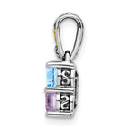 Sterling Silver Antiqued w/14k 2-stone w/Diamond Mother's Pendant