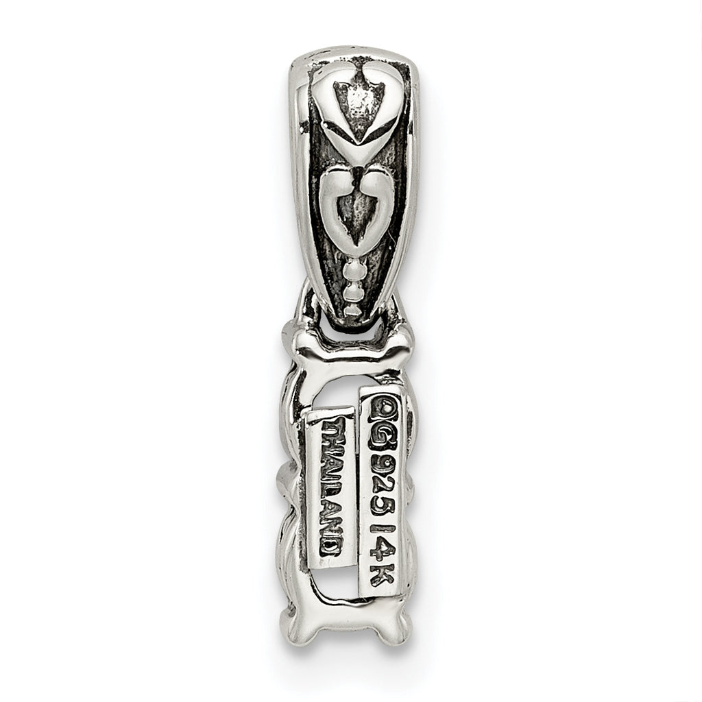 Sterling Silver Antiqued w/14k 2-stone w/Diamond Mother's Pendant