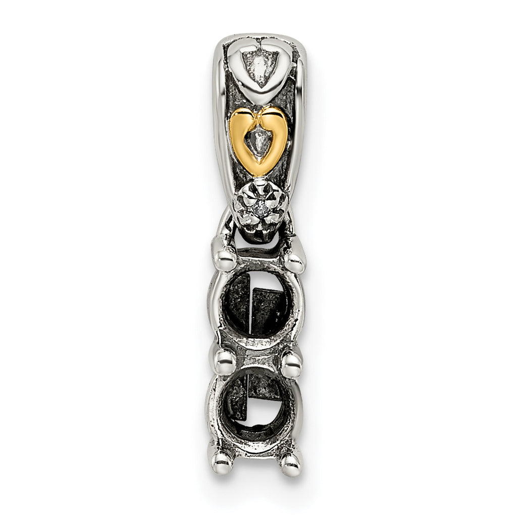 Sterling Silver Antiqued w/14k 2-stone w/Diamond Mother's Pendant