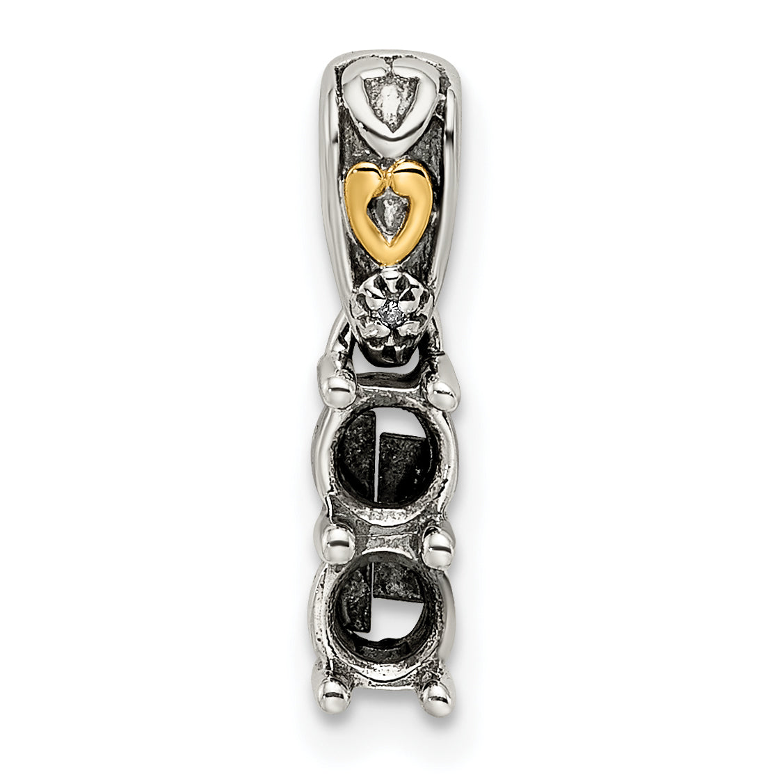 Sterling Silver Antiqued w/14k 2-stone w/Diamond Mother's Pendant