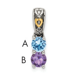 Sterling Silver Antiqued w/14k 2-stone w/Diamond Mother's Pendant Main image