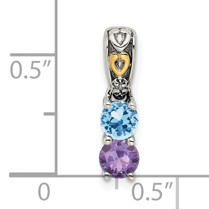 Sterling Silver Antiqued w/14k 2-stone w/Diamond Mother's Pendant