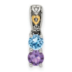 Sterling Silver Antiqued w/14k 2-stone w/Diamond Mother's Pendant
